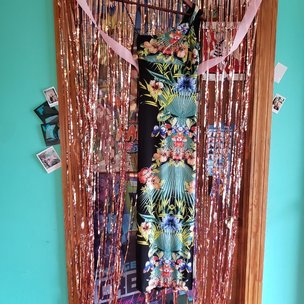 Cache one shoulder tropical print resort wear dinner date party sundress XS
